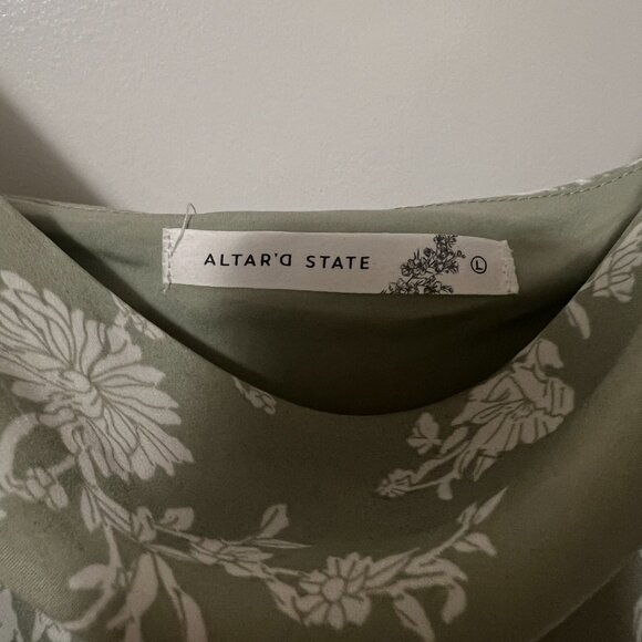 Altar’d State Raquel Floral Satin Midi Dress - Green, Size L - Picture 3 of 8